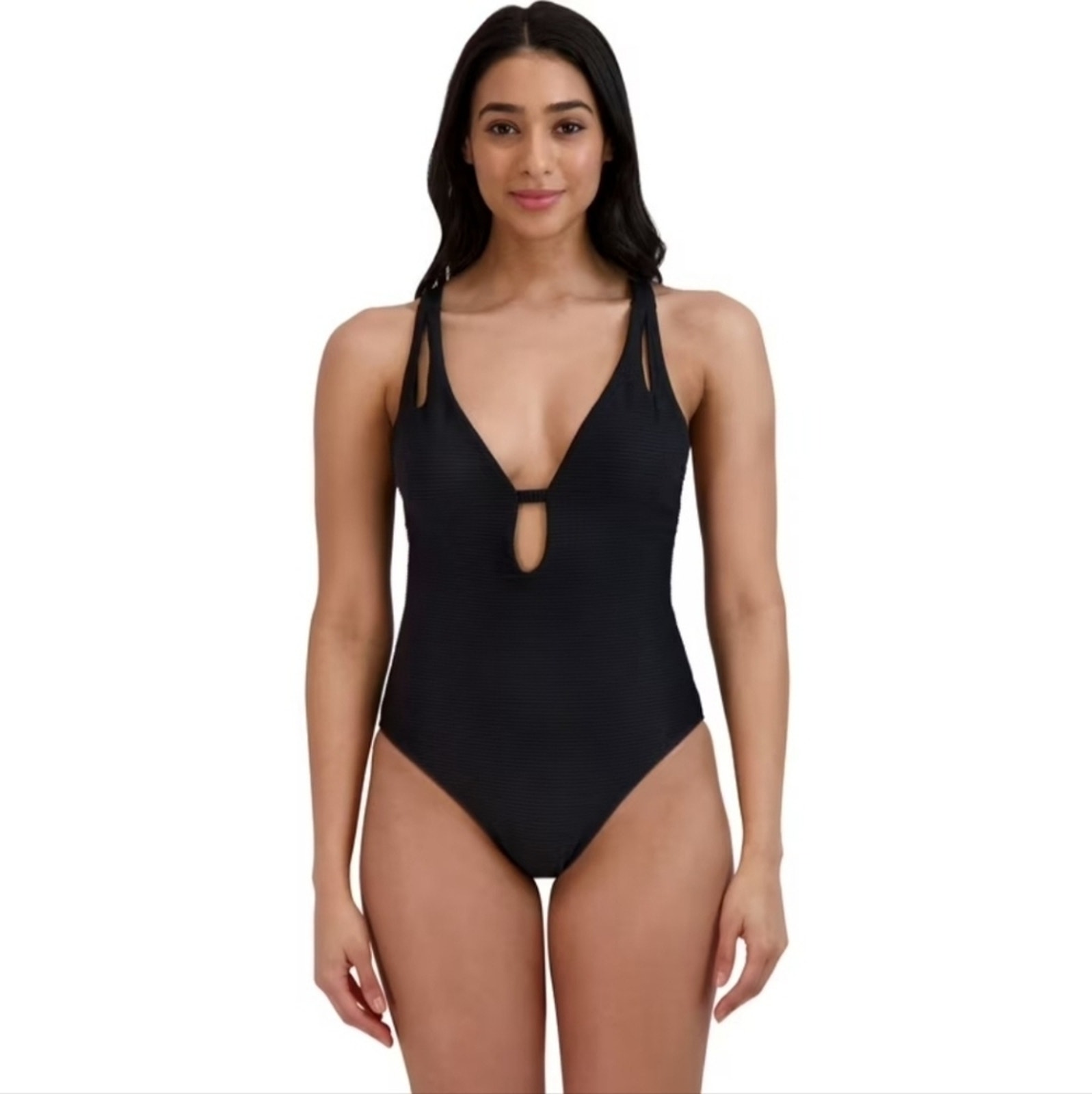 Bcbg Size M Plunge Resort Coastal Minimalist Open Back One Piece Swimsuit Nwt